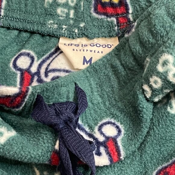 Life Is Good Fleece Pajama Pants Men's Medium Holiday Santa Dog Green Pockets - Picture 7 of 10